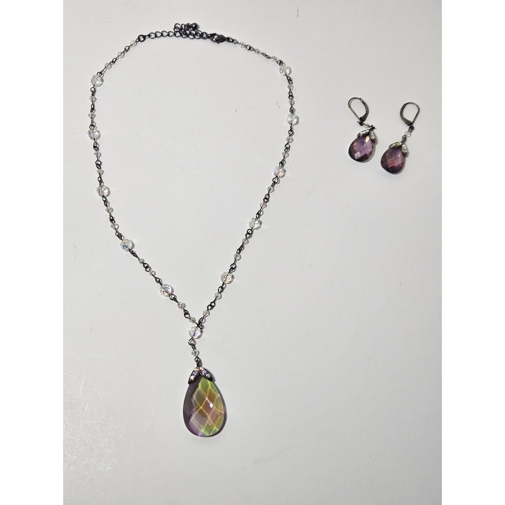 Vintage Avon‎ Sparkling Rose Color Drop Necklace and Dangle Earring Jewelry Set